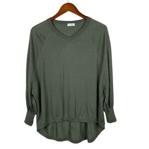 Brunello Cucinelli Sweater Green Cashmere Silk Knit Oversized V-Neck Women's XS